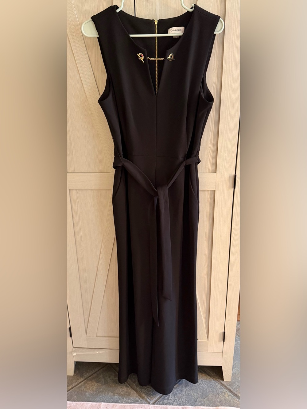 Calvin Klein Black Sleeveless Jumpsuit with Waist Tie